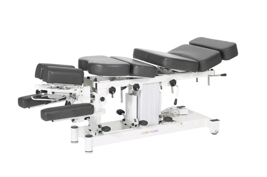 Coinfycare Lissabon, elektrische Chiropraktikerliege, 7-Segmente, grau, Detailansicht