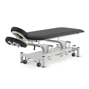 Massageliege elektrisch, Coinfycare Berlin, Kopfteil positiv, Farbe: Dunkelgrau