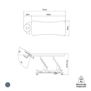 Massageliege elektrisch, Coinfycare Berlin, Skizze, Farbe: Marineblau