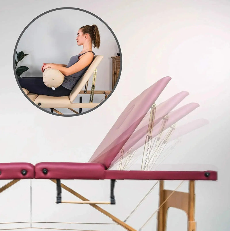 Massunda all inklusive, mobile Massageliege, Farbe Burgund, Rueckenlehne