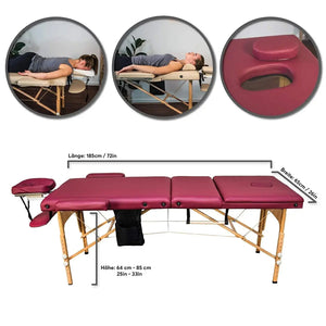 Massunda all inklusive, mobile Massageliege, Farbe Burgund, Vollansicht, Masse