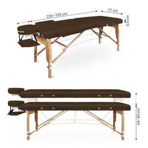 Mobile Massageliege Zen Basic 3 Flat, Abmessungen, Farbe: Schokolade