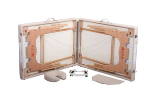 Mobile Massageliege Zen Basic Niveau, Vollansicht geklappt, Farbe: Creme