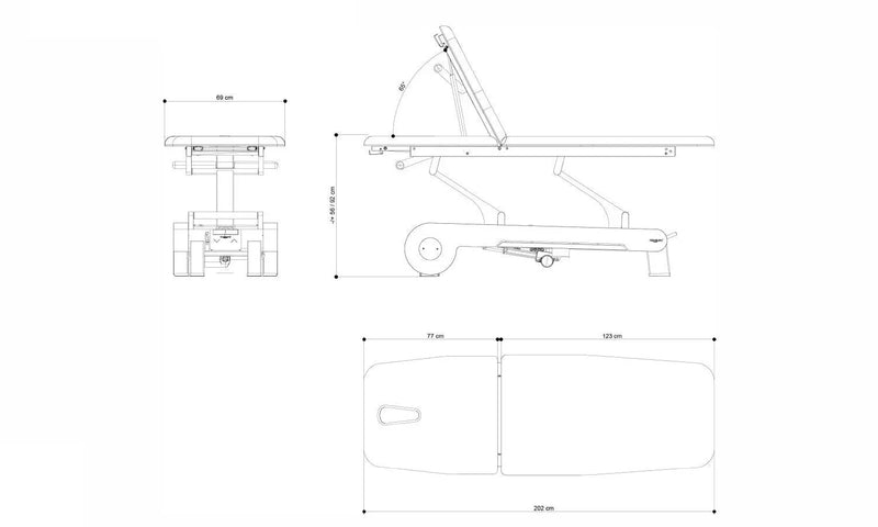 Naggura Nrun2, elektrische Therapieliege, technische Zeichnung