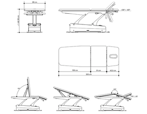 Naggura Swop 3 Pro Physio, elektrische Therapieliege, technische Zeichnung der Funktionen