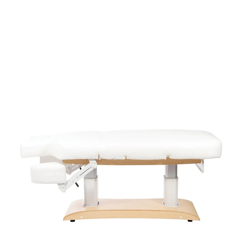 Sonia elektrische Wellnessliege Chara, weiß, Seitenansicht mit Armauflage Absenkung