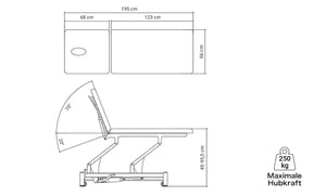 Hydraulische Therapieliege, Coinfycare Dublin, schematische Zeichnung