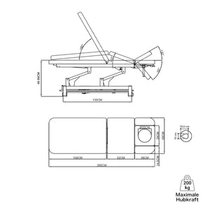 Therapieliege Massunda Smart Plus technische Skizze