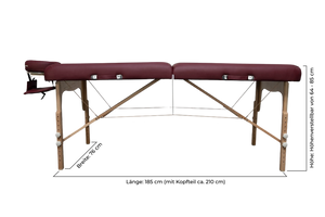 Zen Massage Ware Round Corner, mobile Massageliege, Seitenansicht und Masse