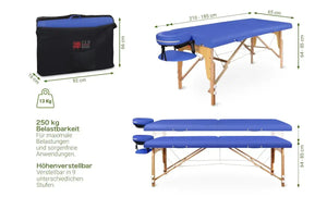 Zen Massage Ware Startup, mobile Massageliege, koenigsblau, Vollansicht, Abmessungen