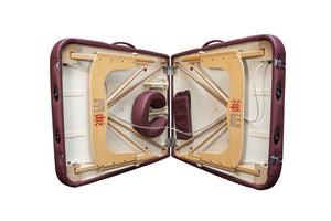 Zen Relax, klappbare Massageliege, Farbe Burgund, Ansicht Faltmechanismus