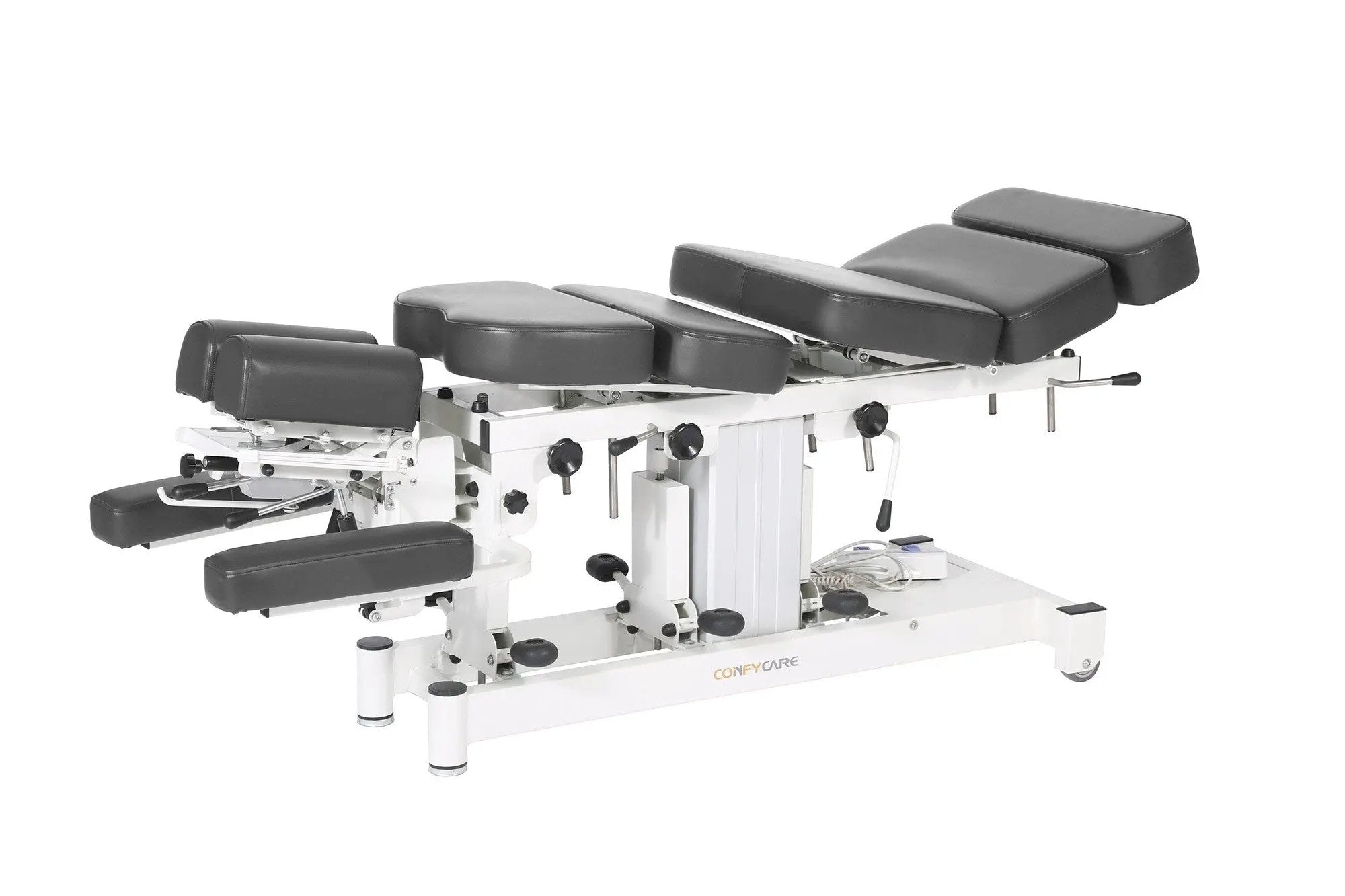 Coinfycare Lissabon, elektrische Chiropraktikerliege, 7-Segmente, grau, Detailansicht