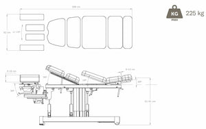 Coinfycare Lissabon, elektrische Chiropraktikerliege, 7-Segmente, grau, technische Zeichnung