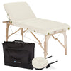 Earthlite Avalon mobile Massageliege, Farbe Creme, Vollansicht und Zubehoer
