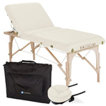 Earthlite Avalon mobile Massageliege, Farbe Creme, Vollansicht und Zubehoer