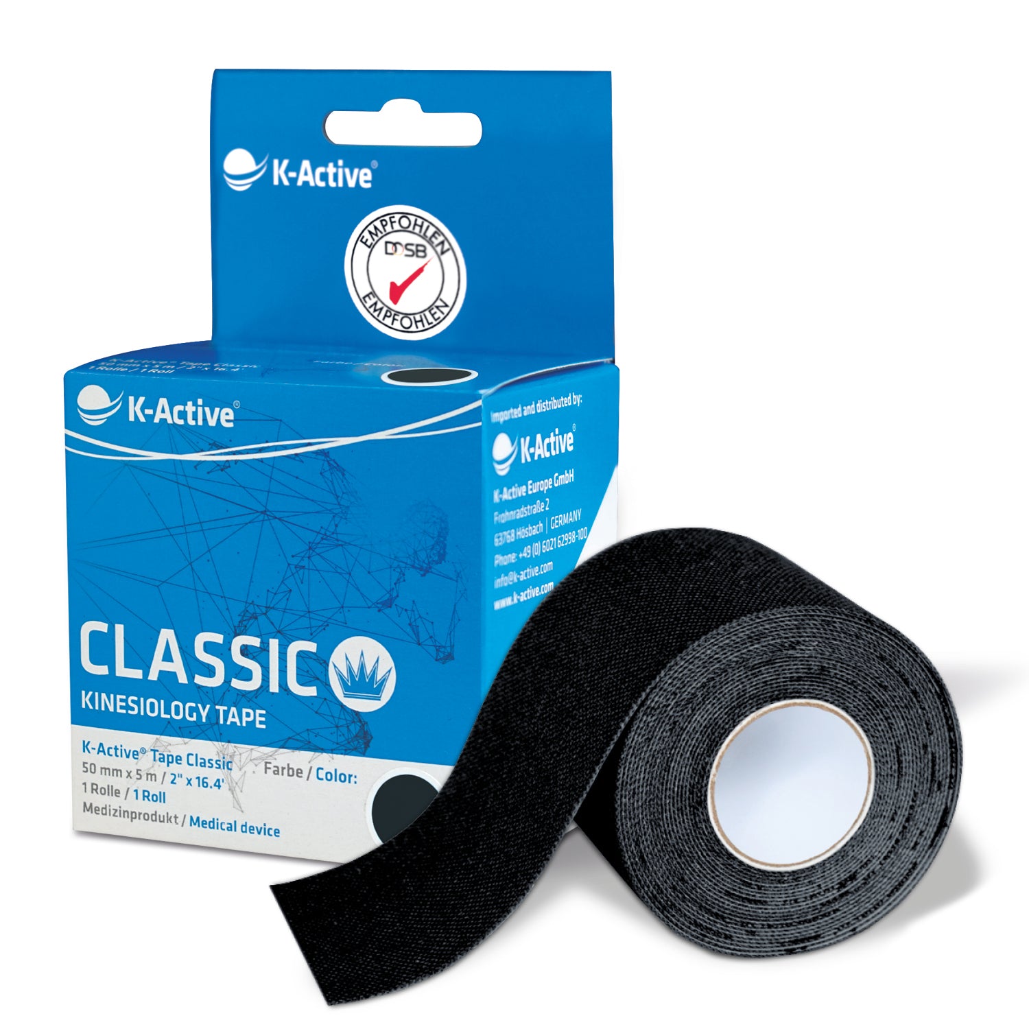 K Active Physio Tape 1er Box, 5 m, schwarz