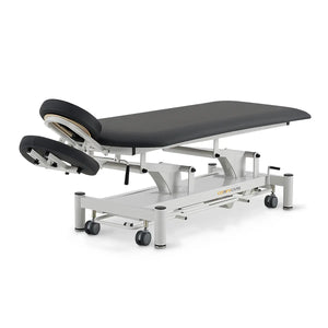 Massageliege elektrisch, Coinfycare Berlin, Kopfteil positiv, Farbe: Dunkelgrau