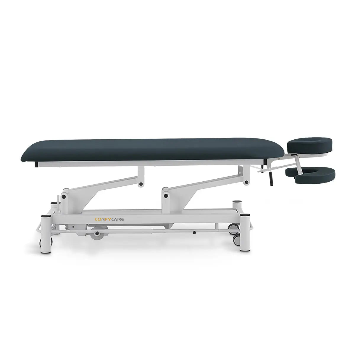 Massageliege elektrisch, Coinfycare Berlin, Seitenansicht, Farbe: Marineblau