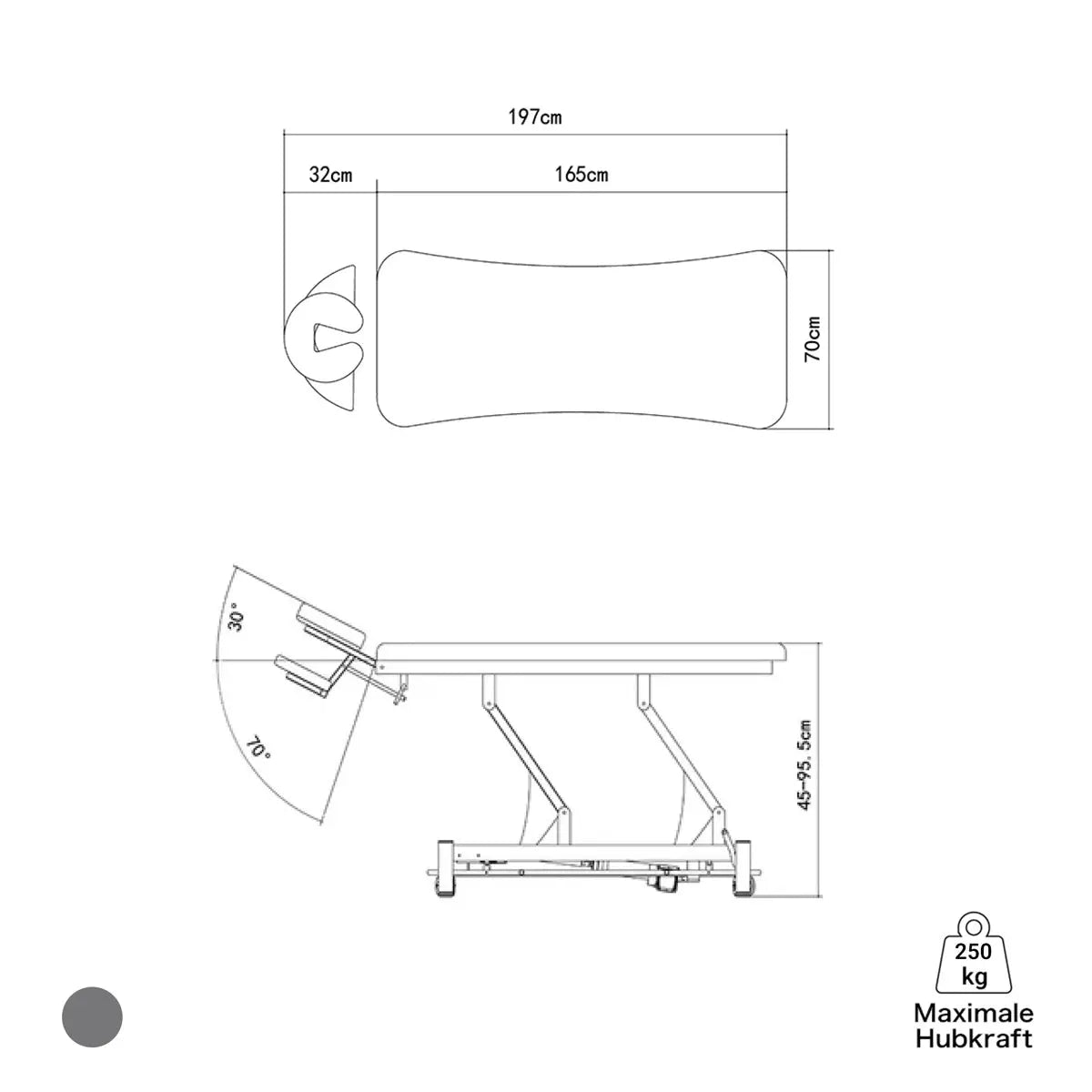 Massageliege elektrisch, Coinfycare Berlin, Skizze, Farbe: Dunkelgrau