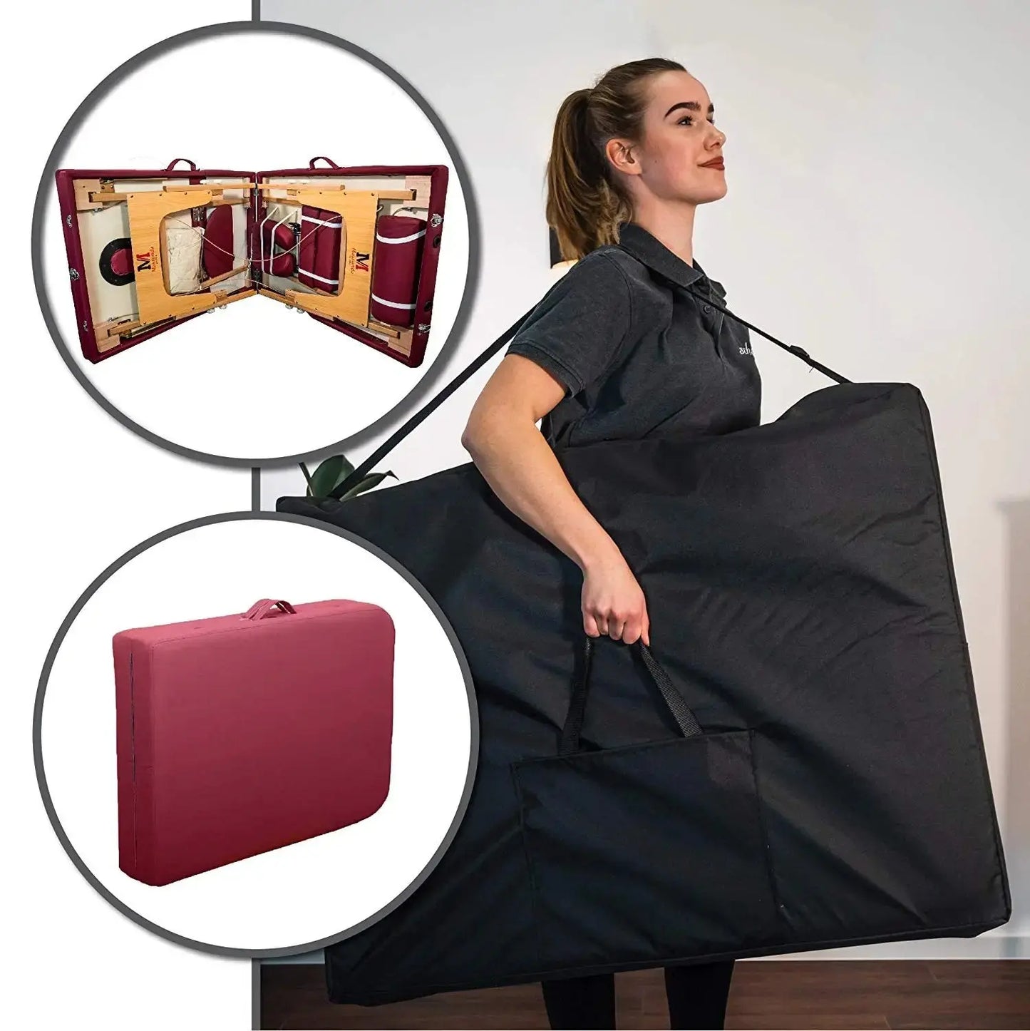 Massunda all inklusive, mobile Massageliege, Farbe Burgund mit Tragetasche