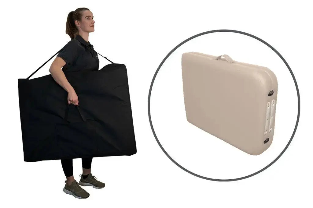 Massunda Montana klappbare Massageliege, Farbe Creme, Kofferansicht