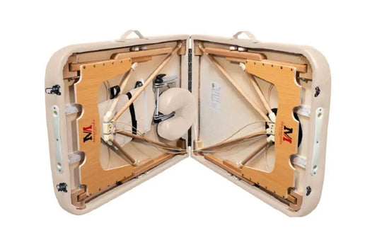 Massunda Montana klappbare Massageliege, Farbe Creme, Seitenansicht