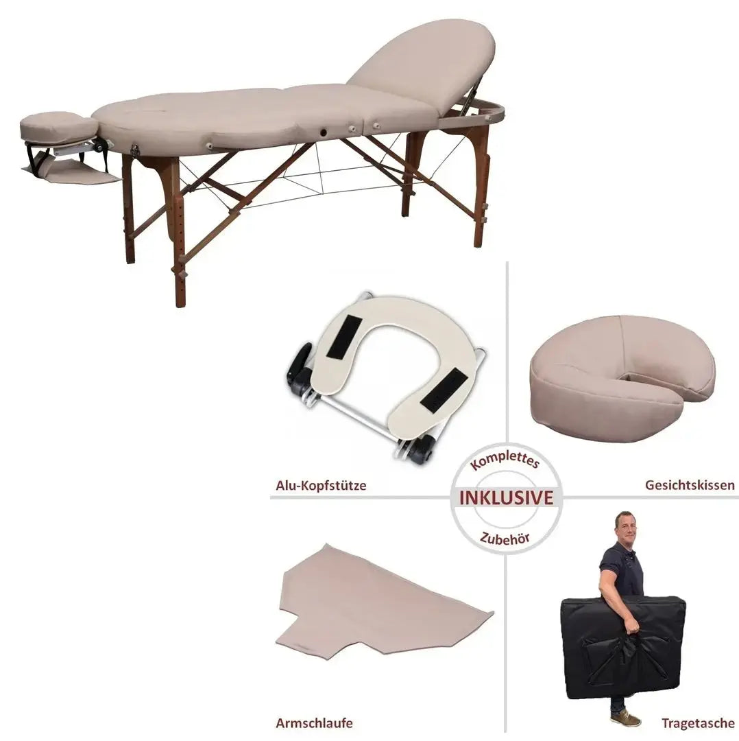 Massunda Rondavista 2 Deluxe, mobile Massageliege, Farbe Creme, Funktionen