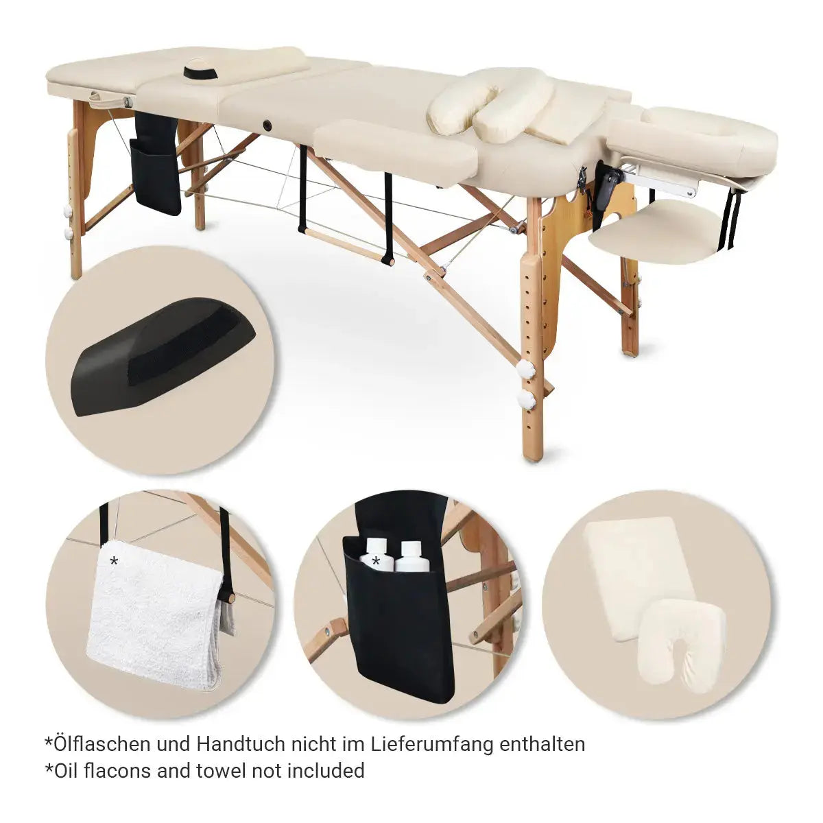 Mobile Massageliege Massunda all inklusive, Lieferumfang, Farbe: Creme