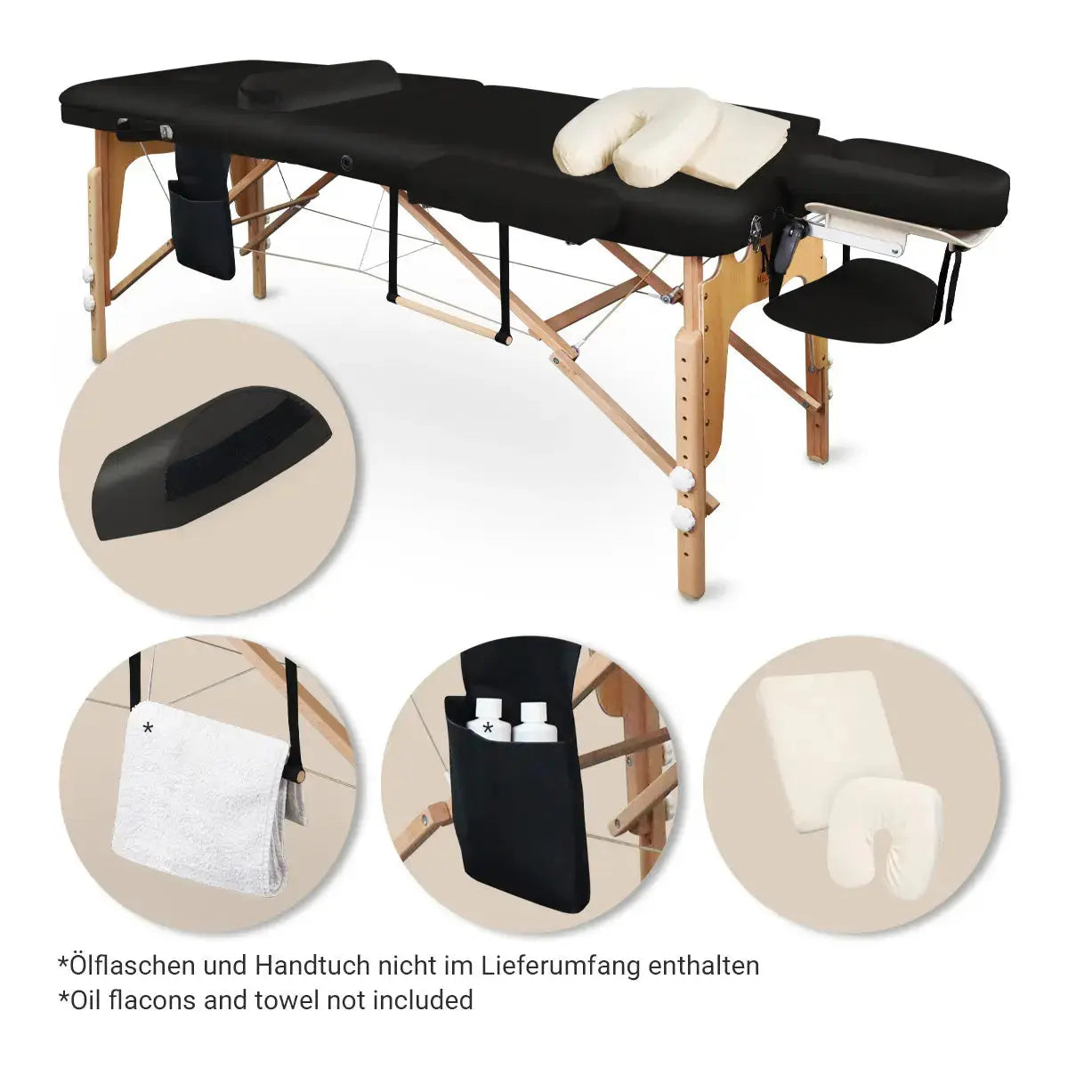 Mobile Massageliege Massunda all inklusive, Lieferumfang, Farbe: Schwarz