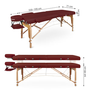 Mobile Massageliege Zen Basic 3 Flat, Abmessungen, Farbe: Burgund