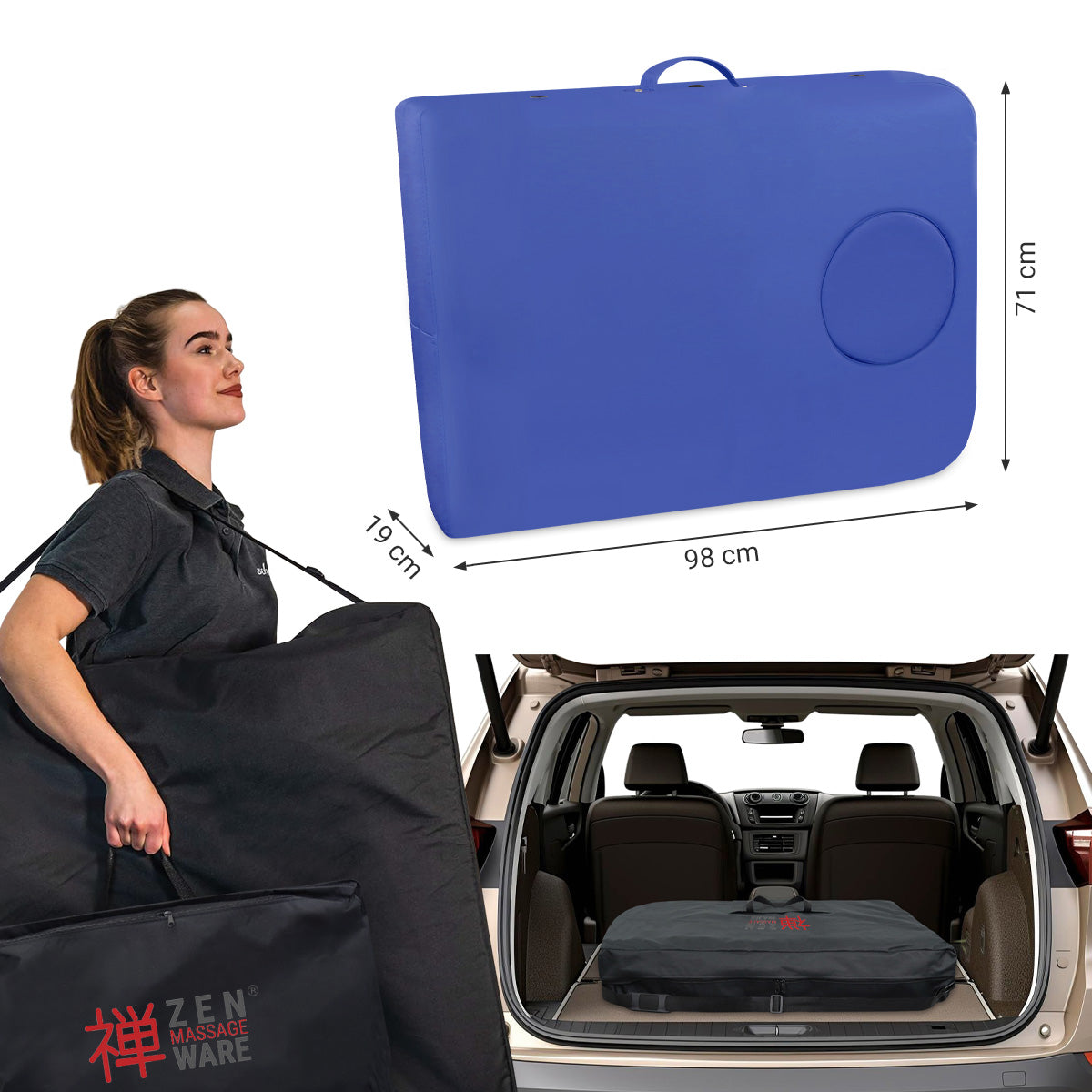 Mobile Massageliege Zen Basic 3 Flat, Koffermaße, Farbe: Königsblau