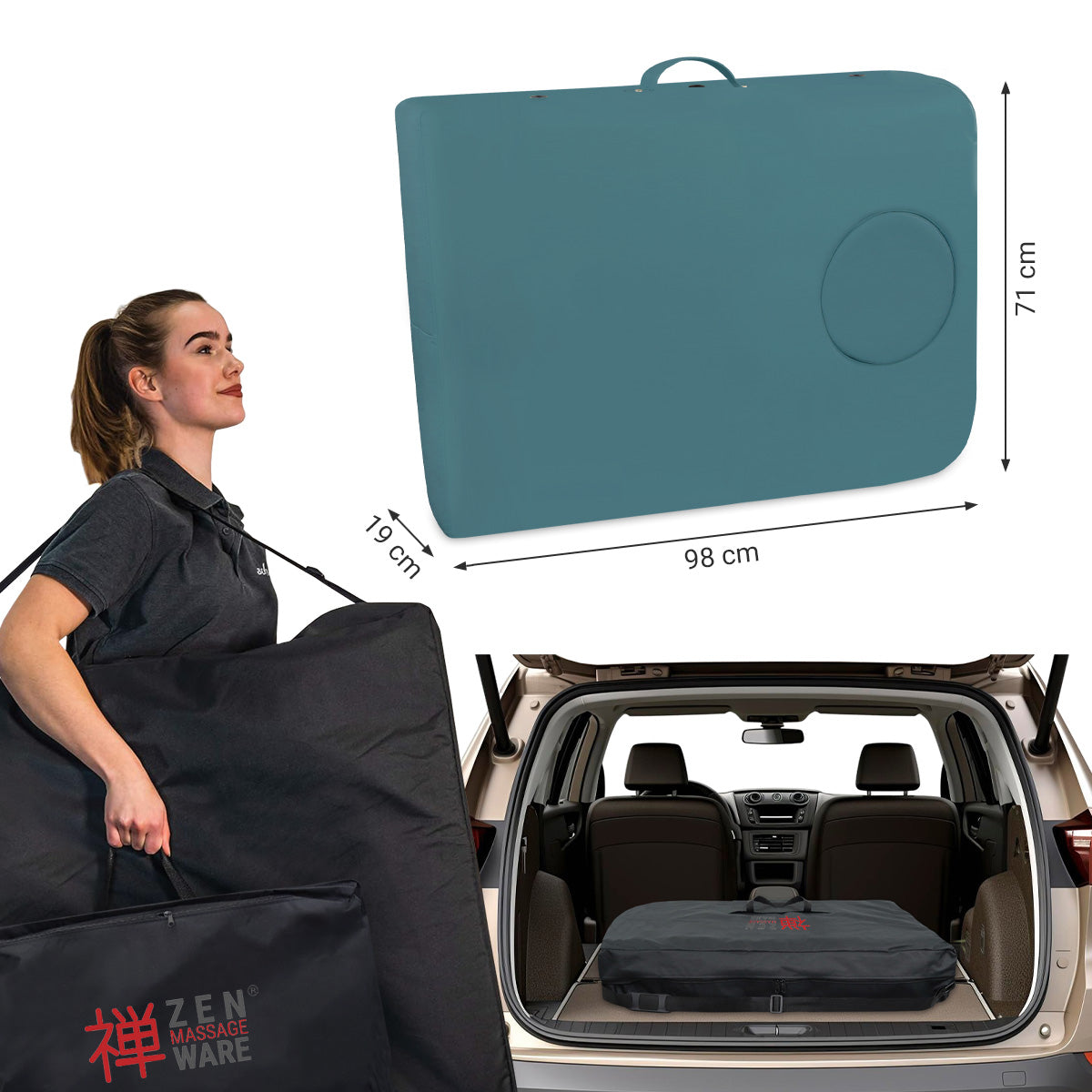 Mobile Massageliege Zen Basic 3 Flat, Koffermaße, Farbe: Teal