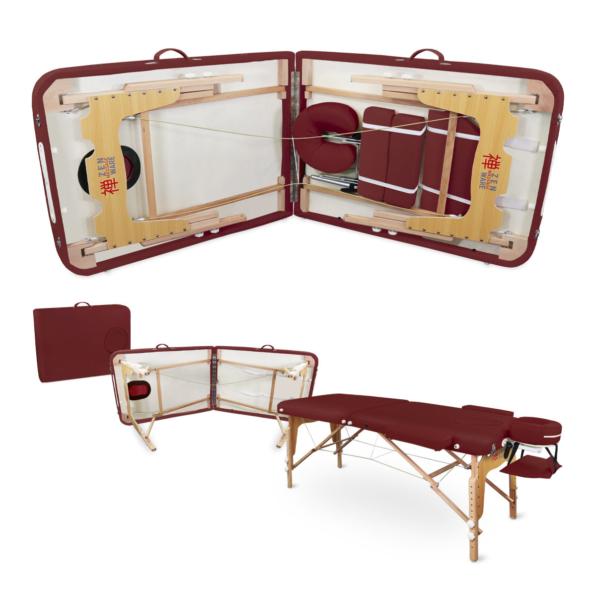 Mobile Massageliege Zen Basic 3 Flat, Zubehör, Farbe: Burgund