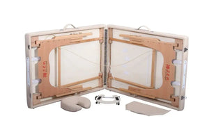 Mobile Massageliege Zen Basic Niveau, Vollansicht geklappt, Farbe: Creme