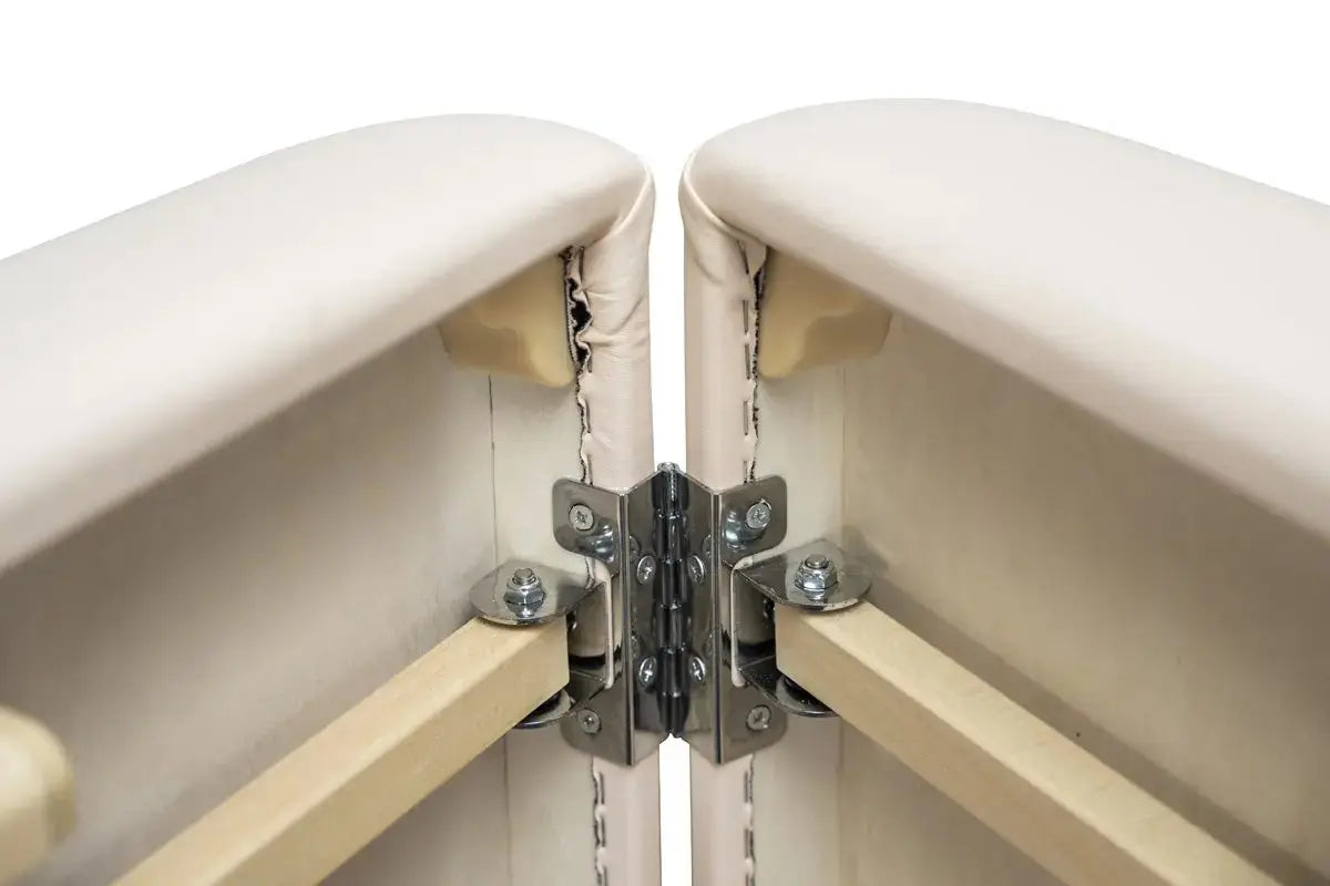 Mobile Massageliege, Zen Relax mit schwangeren-Option, Farbe Creme, Detailansicht Scharnier