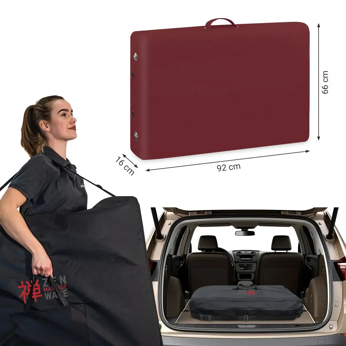 Mobile Massageliege Zen Startup, Kofferabmessung, Farbe: Burgund