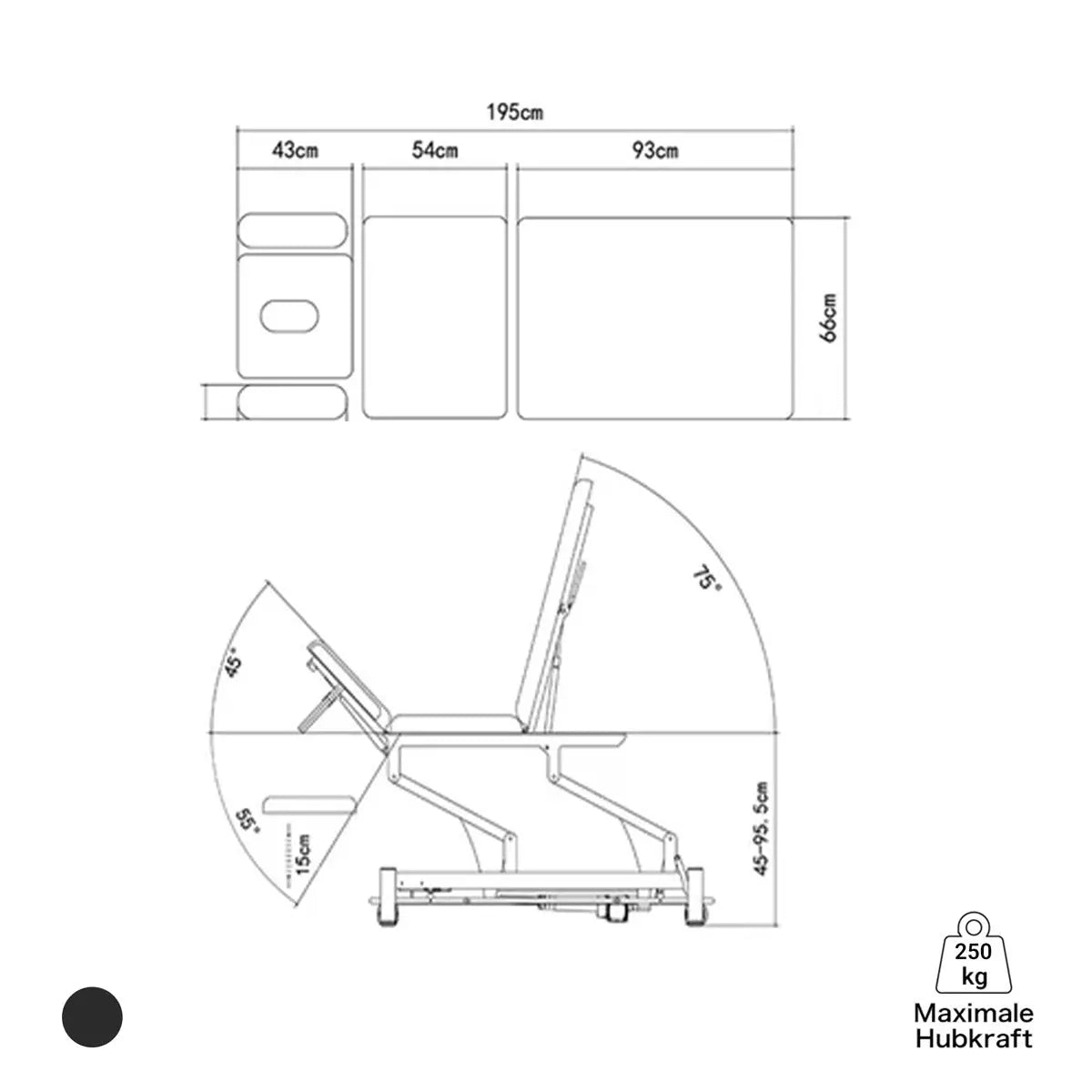 Therapieliege elektrisch, Coinfycare Barcelona, Skizze, Farbe: Schwarz