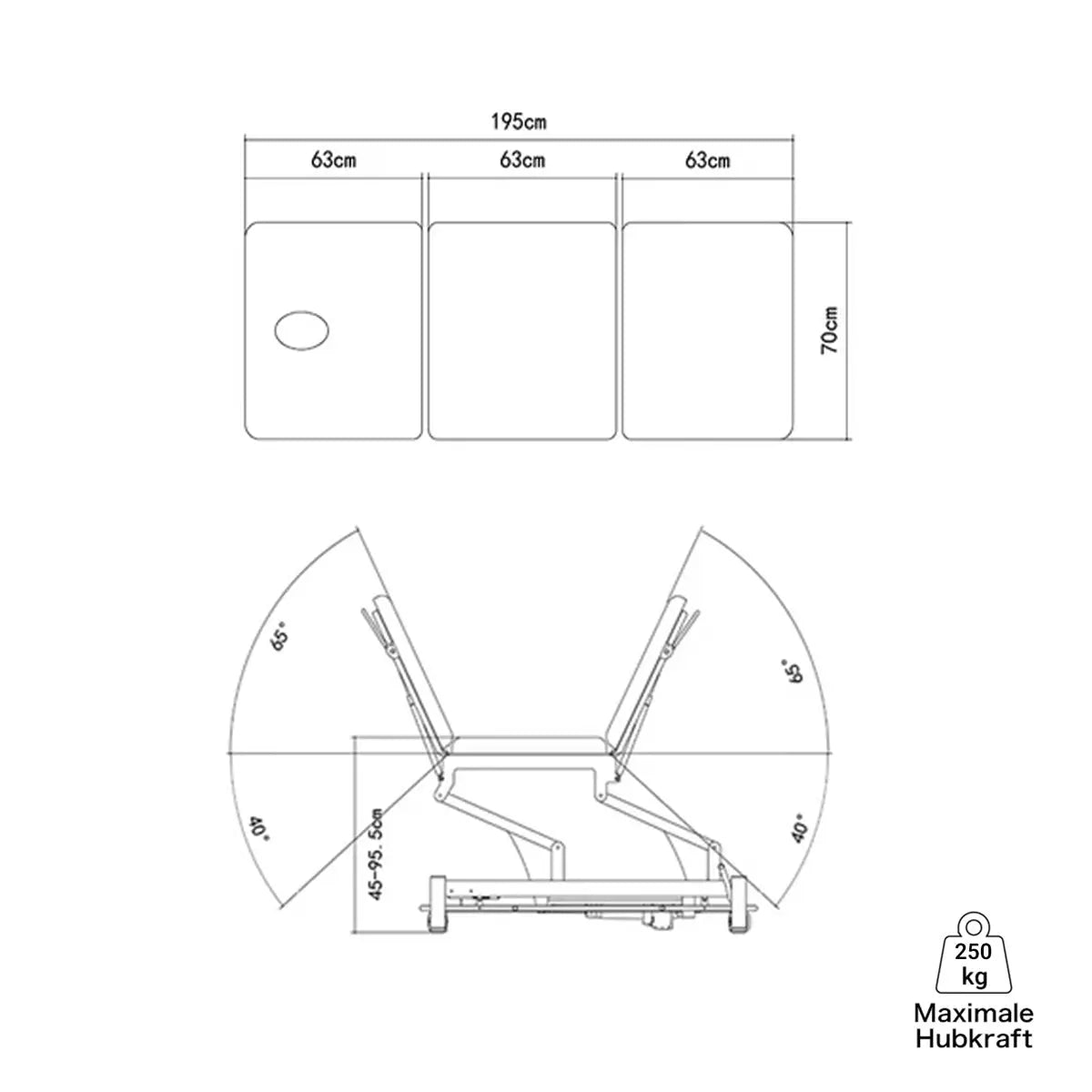 Therapieliege elektrisch, Coinfycare Sofia, Farbe: dunkelgrau, Skizze