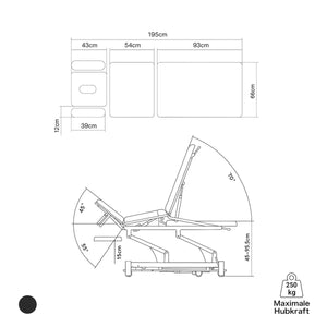Therapieliege elektrisch, Coinfycare Split, Skizze