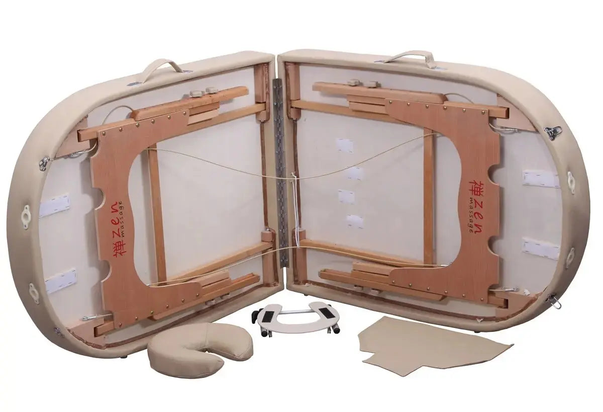 Zen Masage Ware Oval Flattop, mobile Massageliege, Farbe Creme, geklappt