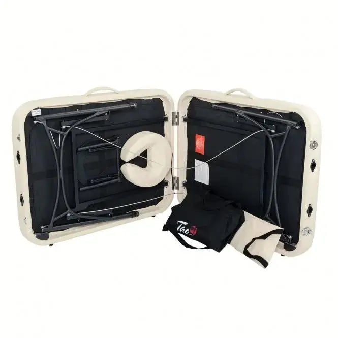 Zen Stronglight, leichte klappbare Massageliege, Farbe Creme, Ansicht Klappmechanismus